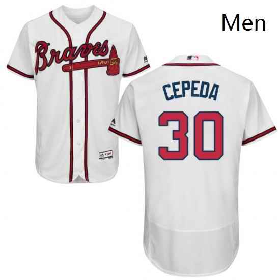 Mens Majestic Atlanta Braves 30 Orlando Cepeda White Home Flex Base Authentic Collection MLB Jersey